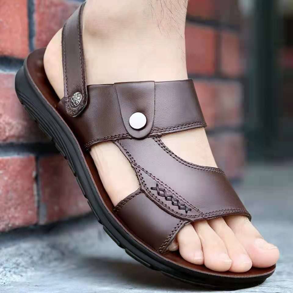 Sandale Orthopédique en Cuir Véritable Calçados (Sandália Masculina 2) Mascato Shop Marron 38