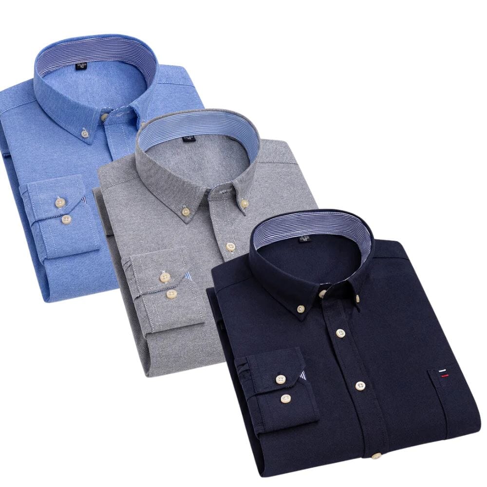 Kit Chemise Oxford Homme à Manches Longues [Payez 1, Recevez 3] MASCULINO - ROUPAS - CAMISA SOCIAL 2 Mascato Shop Bleu/Gris/Azul Marinho P 