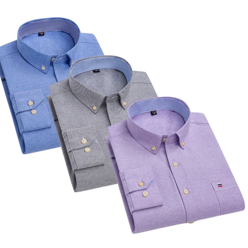 Kit Chemise Oxford Homme à Manches Longues [Payez 1, Recevez 3] MASCULINO - ROUPAS - CAMISA SOCIAL 2 Mascato Shop Bleu/Gris/Lilas P 